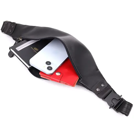 Сумка бананка для чоловіків із гладкої натуральної шкіри SHVIGEL 29х11х4,5 см sum0027406 - фото 8