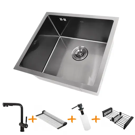 Комплект чорної мийки на кухню та змішувача з нержавіючої сталі NB-5045 - фото 2
