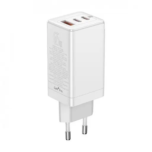 Зарядное устройство для Baseus GaN3 Pro Fast Charger 2C+U на 65W (CCGP050102) блок белый - фото 1