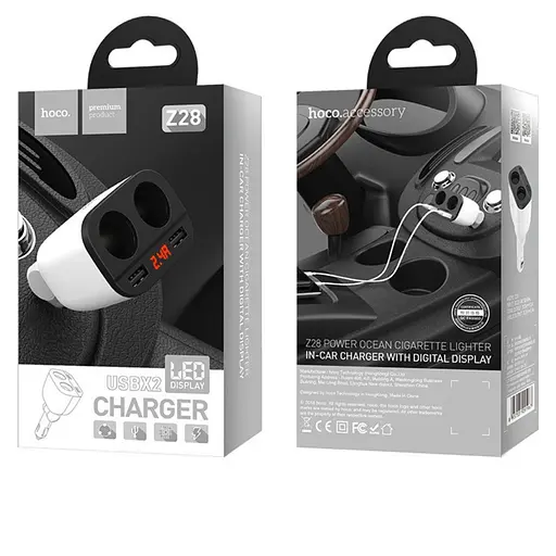 Автомобільний зарядний пристрій Hoco Z28 Power ocean cigarette lighter in-car charger digital displ 2USB 3.1A Білий - фото 2