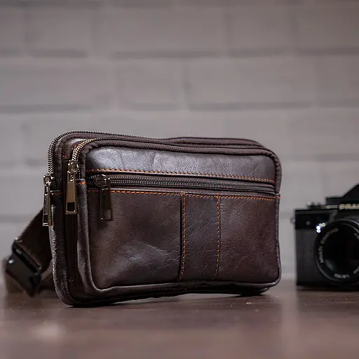 Чоловіча шкіряна сумка на пояс Vintage 20х13х3 см sum0014990 - фото 3