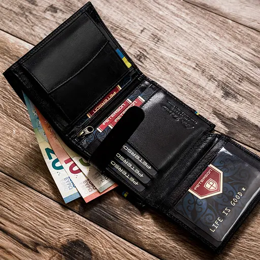 Кошелек кожаный мужской Peterson 303UP черный с трезубом в коробке - фото 8