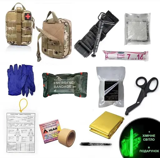 Аптечка укомплектованная (базовая) №1 Rescue Ready в подсумке с быстрым сбросом камуфляж - фото 1