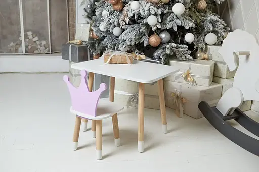 Дитячий прямокутний столик (Білий) та стільчик Корона (Фіолетова) - фото 5