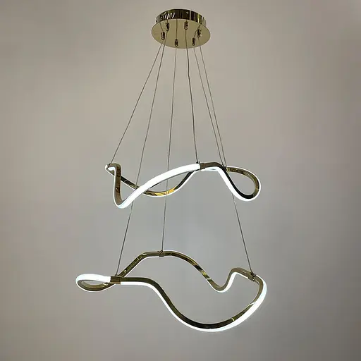 Золота люстра із двома хвилеподібними кільцями d70 см | Арт. Y 405-700+700 GD | Line F - фото 6