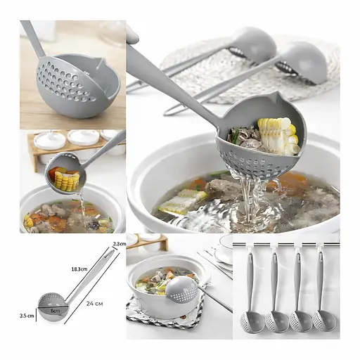 Ополоник-шумівка MagicKitchen 2 в 1 із ситом для супу та проціджування Сірий 88307 - фото 3