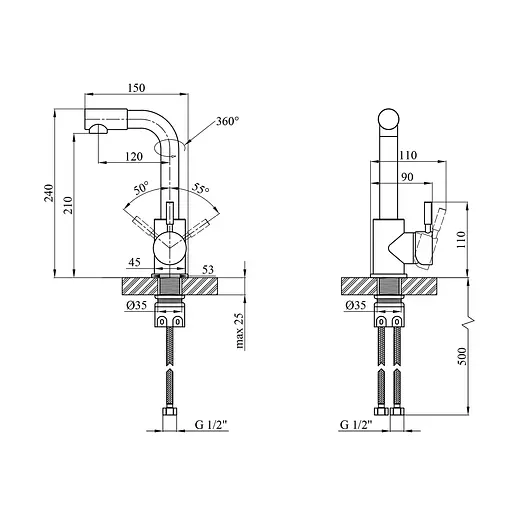 Змішувач для раковини Kroner KRP Edelstahl Klassisch - ESG012 CV023008 Хром матовый - фото 2