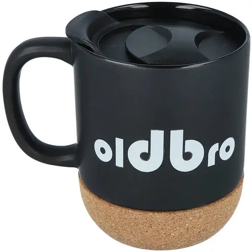 Керамічний кавовий кухоль OldBro Black Classic 400 мл з корковим дном і кришкою - фото 1