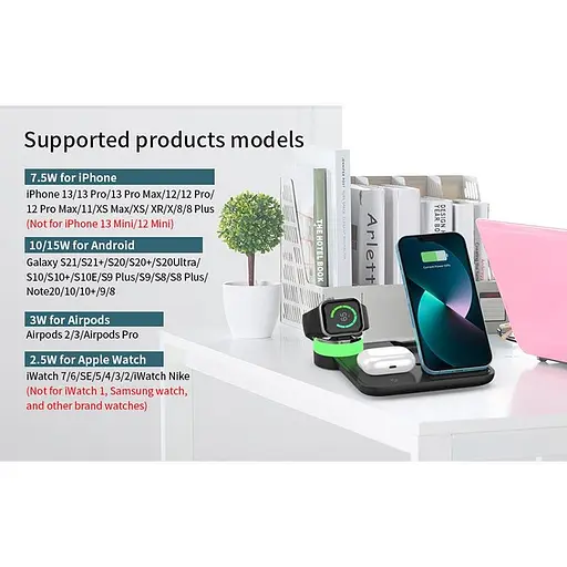 Зарядка Qi 4in1 wireless charger RGB X499 Phone/Watch/Earphones 15W Max біла - фото 9