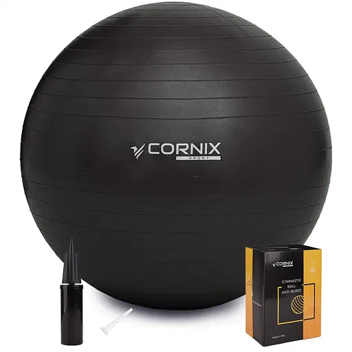 М'яч для фітнесу (фітбол) Cornix 55 см Anti-Burst XR-0014 Black - фото 1