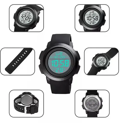 Спортивний чоловічий годинник Skmei 1719 (Чорний з білим) - фото 7