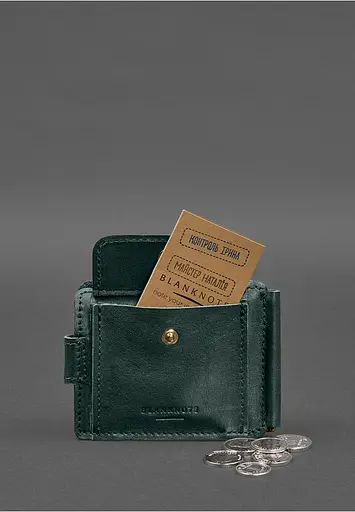 Шкіряне портмоне 13.1 затискач з хлястиком зелений краст - фото 8