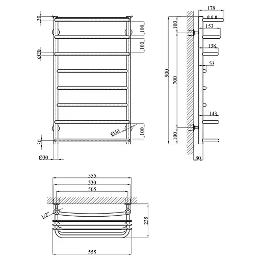 Полотенцесушитель водяной Kroner KRP Stern WT900x500-8 (CV036309) - фото 5