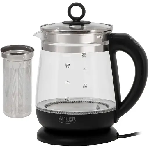 Чайник Adler AD 1299 стеклянный 1.5 л с заварочным блоком и контролем температуры черный - фото 4