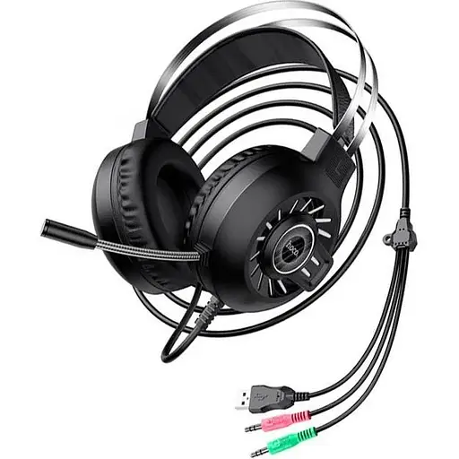 Дротова гарнітура Hoco Cool Game LED ESD04 Hi-Res, USB, 2х3.5mm, 2m, black