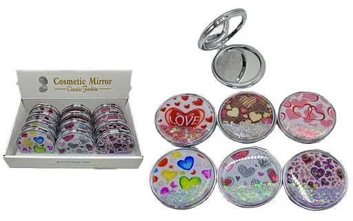 Зеркало карманное косметическое Сердца с блестками круглое (в ассортименте) - фото 2