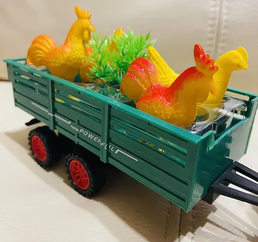 Іграшковий пластиковий трактор з причепом та тваринами Farm Tractor Hot power (077871) Червоний із зеленим - фото 3