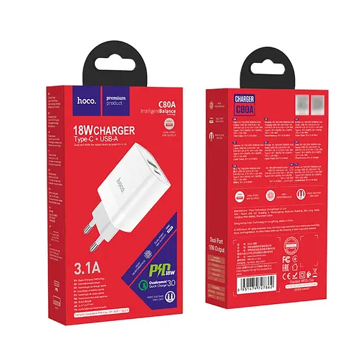 Зарядное устройство Hoco C80A USB/ Type-C QC PD 20W белый - фото 7
