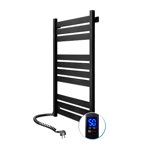 Электрический полотенцесушитель Navin Largo 500x1000 Sensor левосторонний с таймером, черный муар 12-244153-5010, Черный матовый, Левое, Электронный - фото 1