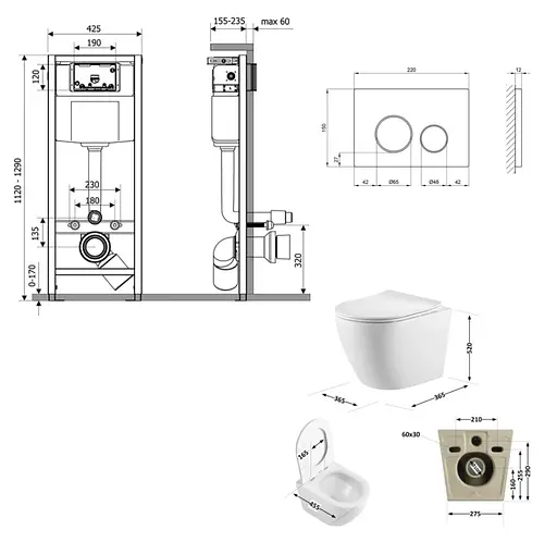Набір Q-tap Nest 4 в 1 підвісний унітаз Robin Ultra Quiet 520x365x365 + комплект інсталяції QT13332381AW47502 - фото 8