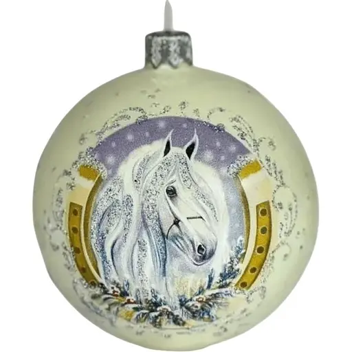 Ялинкова прикраса Санта Шоп Символ 2026 Сніжний кінь світлий скло (4820001180527)