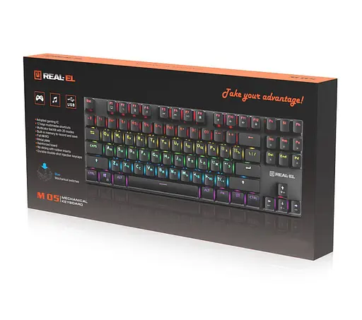 Клавиатура игровая механическая REAL-EL M5 USB RGB Black - фото 9
