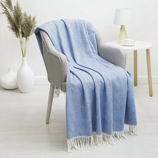 Плед бавовняний Vladi Валенсія Паркет 200х220 біло-блакитний - фото 1