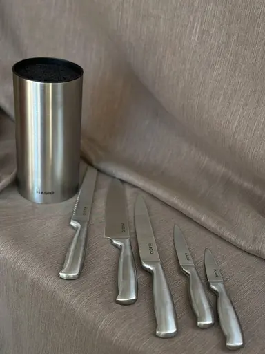 Универсальный набор 5 кухонных ножей с подставкой из ножей нержавеющей стали для кухни Magio MG-1093 Серый - фото 6