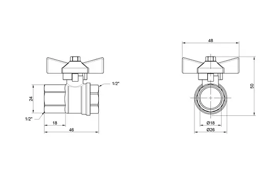 Кран кульовий Thermo Alliance Base 1/2" ВВ прямий, PN40, метелик SD602W15 - фото 8