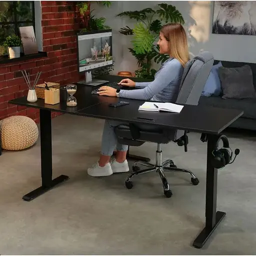 Компьютерный угловой стол Di Volio Montaro с регулируемой высотой черный - фото 4