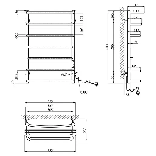 Полотенцесушитель электрический Kroner KRP Stern ER800x500-7 (CV036331) - фото 6