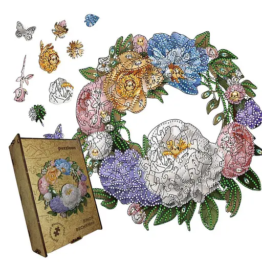 Пазл деревянный Весенний Венок, А2, 300+ элементов, Картонная коробка