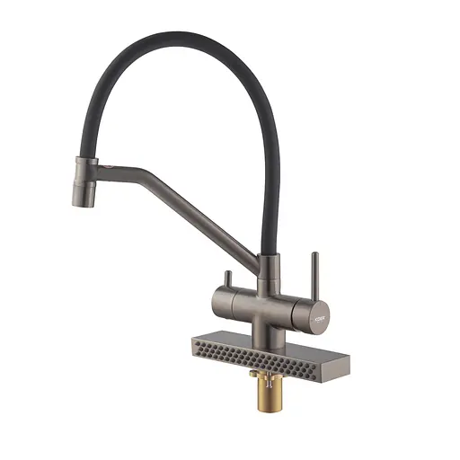 Смеситель для кухни Koer "Водопад" KB-74027-07 с черным силиконовым изливом KR5203 Графит - фото 3