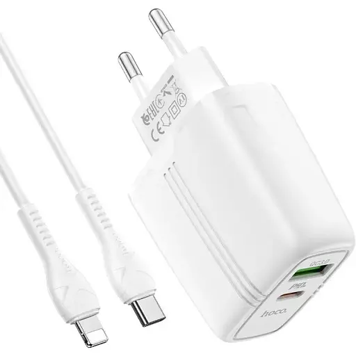 Блок і кабель Lightning Hoco N11 Powerful dual port PD20W+QC3.0 Type-C - фото 1