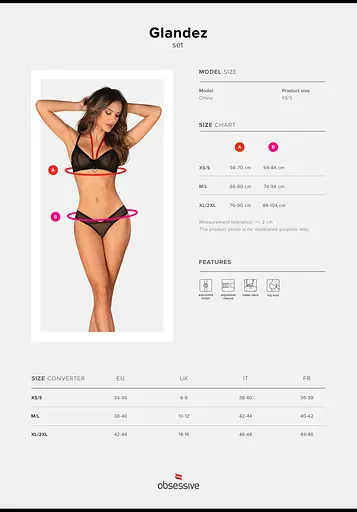 Комплект белья Obsessive Glandez 2-предмета, XS/S (черный) - фото 7