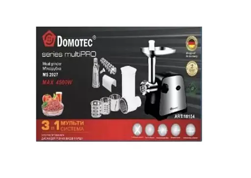 Мясорубка Domotec MS-2027 3 в 1 с соковыжималкой и насадками для шинковки овощей 4500 Вт Черная - фото 2