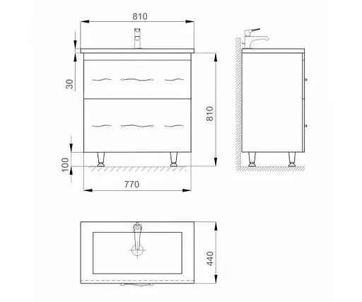 Тумба підлогова Sanwerk Миндаль 80 Білий з умивальником New Line (MV0000889) Білий - фото 2