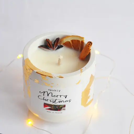 Ароматична свічка ручної роботи із соєвого воску «Mulled wine» Spokiy SP2393, 130 г у гіпсовому кашпо - фото 4