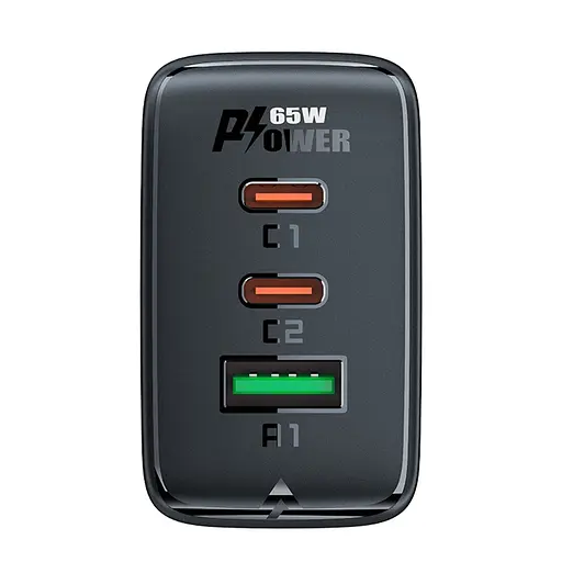 Мережевий зарядний пристрій Acefast A41 USB/2 Type-C QC PD PD65W GaN чорний - фото 4
