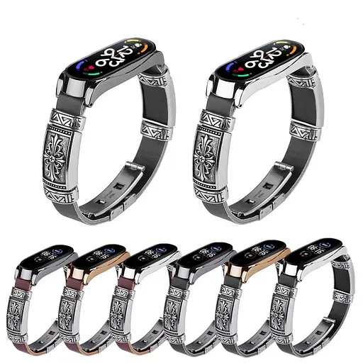 Ремешок винтажный Carprie для фитнес-браслета Xiaomi Mi Band 7 Type B Black silver - фото 5