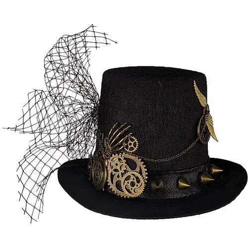 Женская шляпа цилиндр Стимпанк черная - фото 1