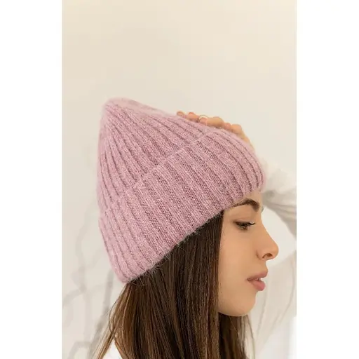 Теплая женская шапка Ангора Лили с флисовой подкладкой Розовый - фото 1