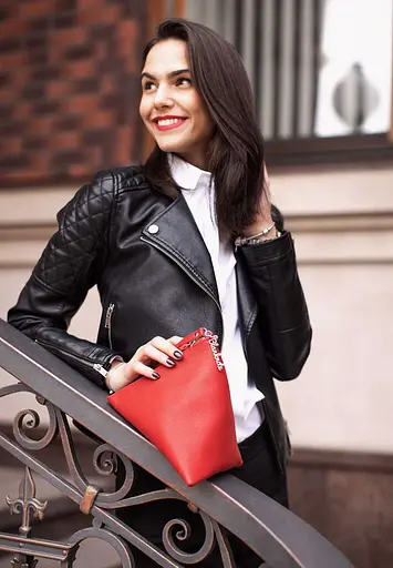 Шкіряна жіноча сумка-косметичка Піраміда червона - фото 6