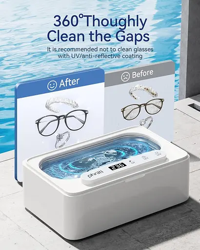 Ультразвуковий очисник ювелірних виробів, ультразвуковий очисник Phniti 47 кГц 330 мл ультразвуковий очисник із 3 режимами таймера - фото 5