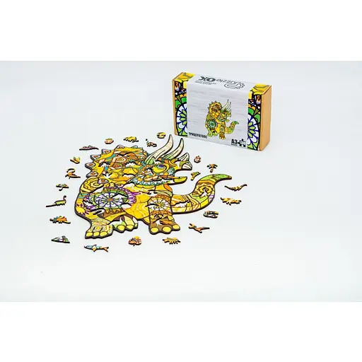 Фигурный деревянный пазл PuzzleOK A3 Трицератопс 130 элементов PuzA3-00903  - фото 2
