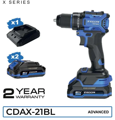 Шуруповерт аккумуляторный универсальный Zegor CDAX-21BL/21В/50 Нм/две скорости/2 батареи 21 В 2 Ач/Реверс/Подсветка
 - фото 11