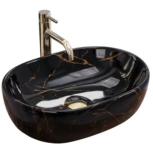 Умивальник Rea Amelia накладний black marble shiny REA-U8000, Чорний - фото 1