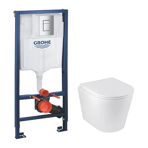 Комплект 4 в 1: Инсталляция Grohe Rapid SL 3 в 1 38772001 + Унитаз безободочный Kroner Armada WHI513636 RIMLESS с сиденьем Slim Duroplast / Soft-close / Quick relase (38772001KA513636) - фото 1