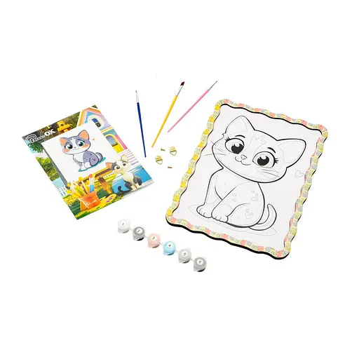 Картина по номерам "Котик" PuzzleOK Puz-22945 формат А4 кисточка, краски, крепеж для стены - фото 1