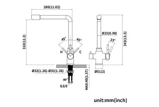 Змішувач для кухні на дві води Wezer EKO4C-01 сталь Графітовий хром - фото 3